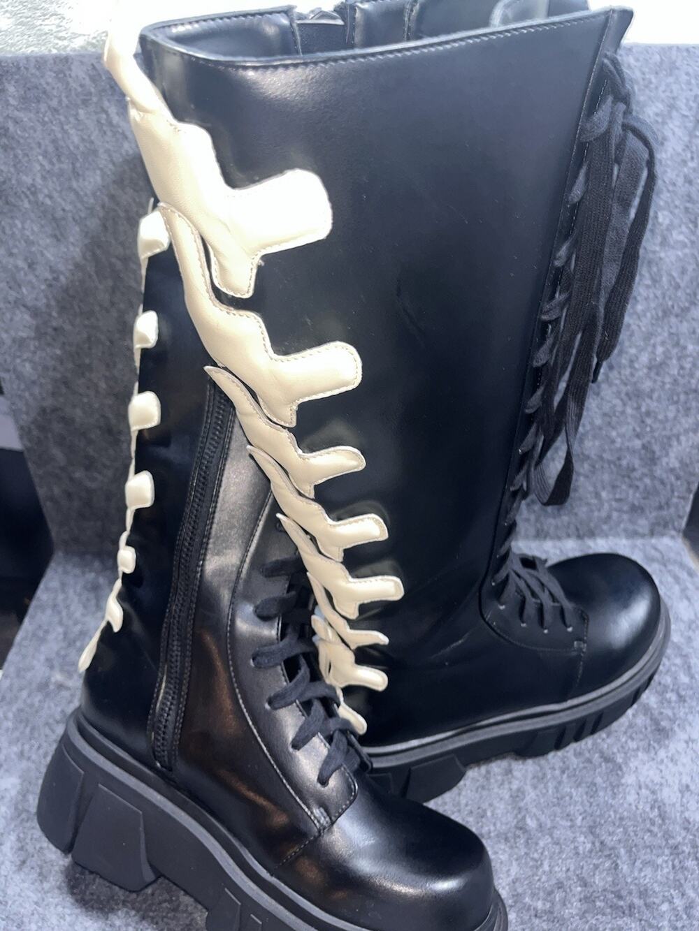 GOTH CUSTOM Dolls Kill Final Soundcheck Boots 9 SKELETAL Spine Platform Boots